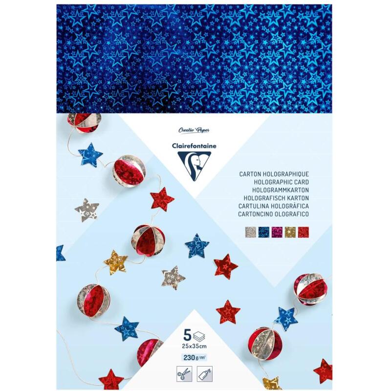 CARTON HOLOGRAPHIQUE, Sachet de 5 feuilles 230g/m2 au format 25x35cm - Assortiment