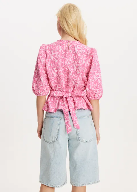 Jacquard top met pofmouwen roze (ROS)