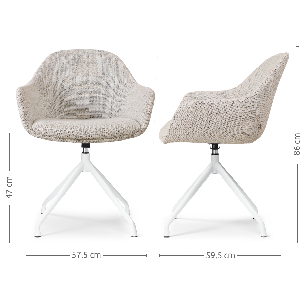 Eetkamerstoel Nola-Mae grijs beige gemêleerd draaibaar wit