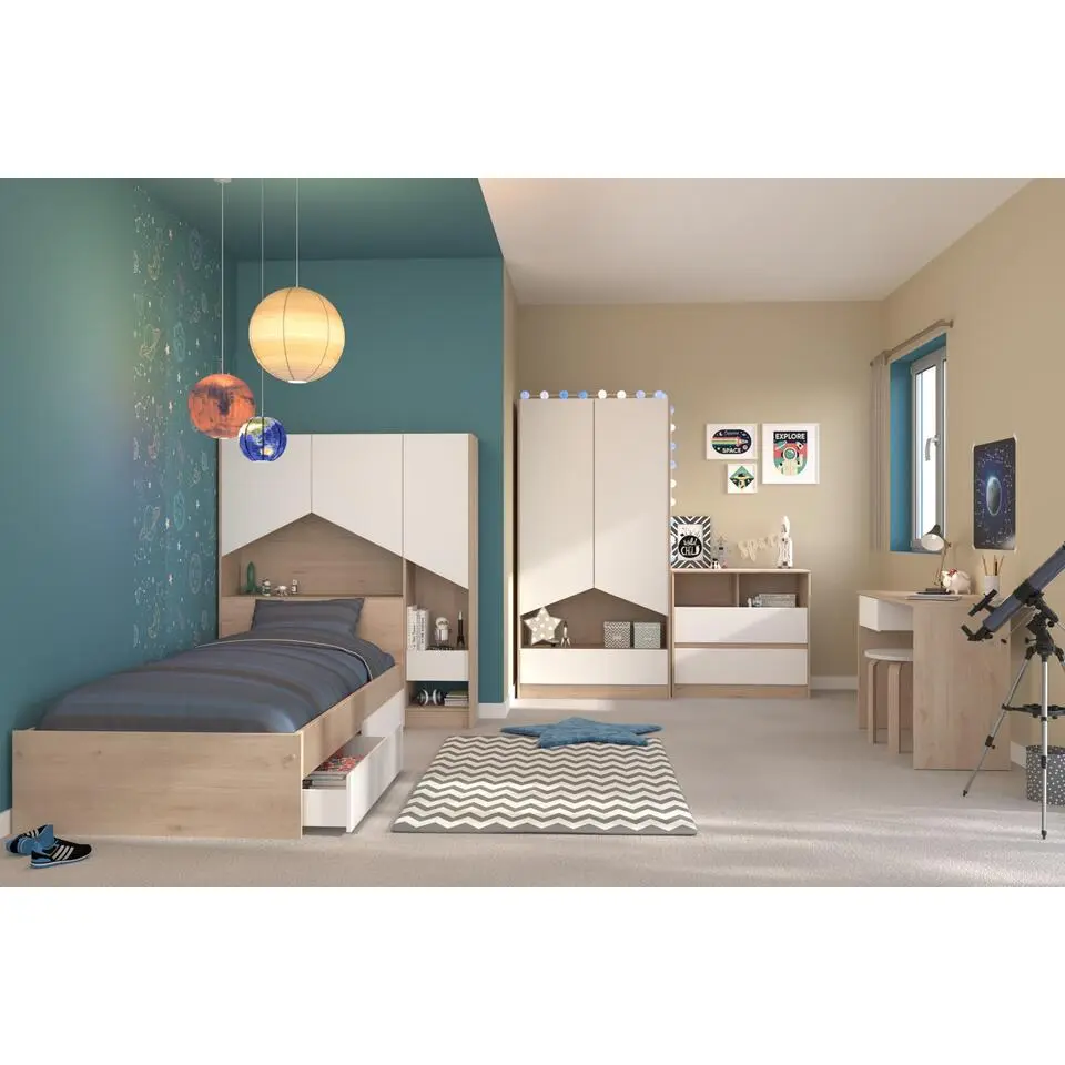 Kledingkast Shelby met 2 deuren en 1 lade - eik/wit