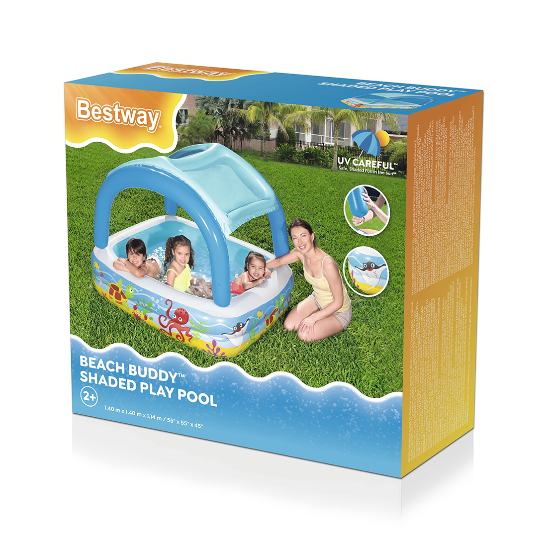 Bestway Planschbecken Beach Buddy mit Sonnenschutzdach 140 x 140 x 114 cm