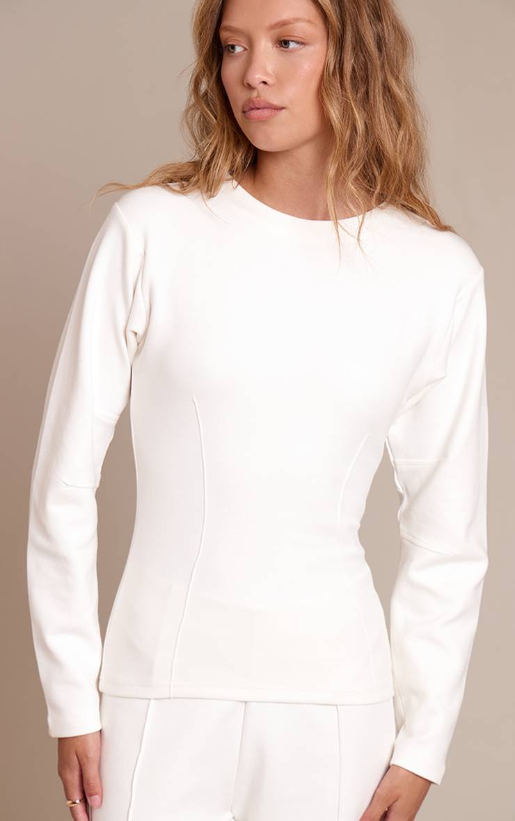 Crème Sweatshirt À Taille Cintrée En Jersey Interlock