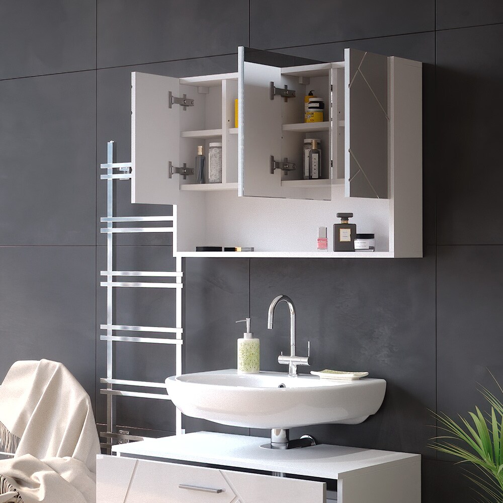 Vicco Spiegelschrank Badspiegel Wandspiegel Irma Weiß Hochglanz 80 cm modern Badezimmer Spiegel Badezimmerschrank Badezimmermöbel Spiegeltür Schranktür Hängeschrank Einlegeboden Regal Ablage