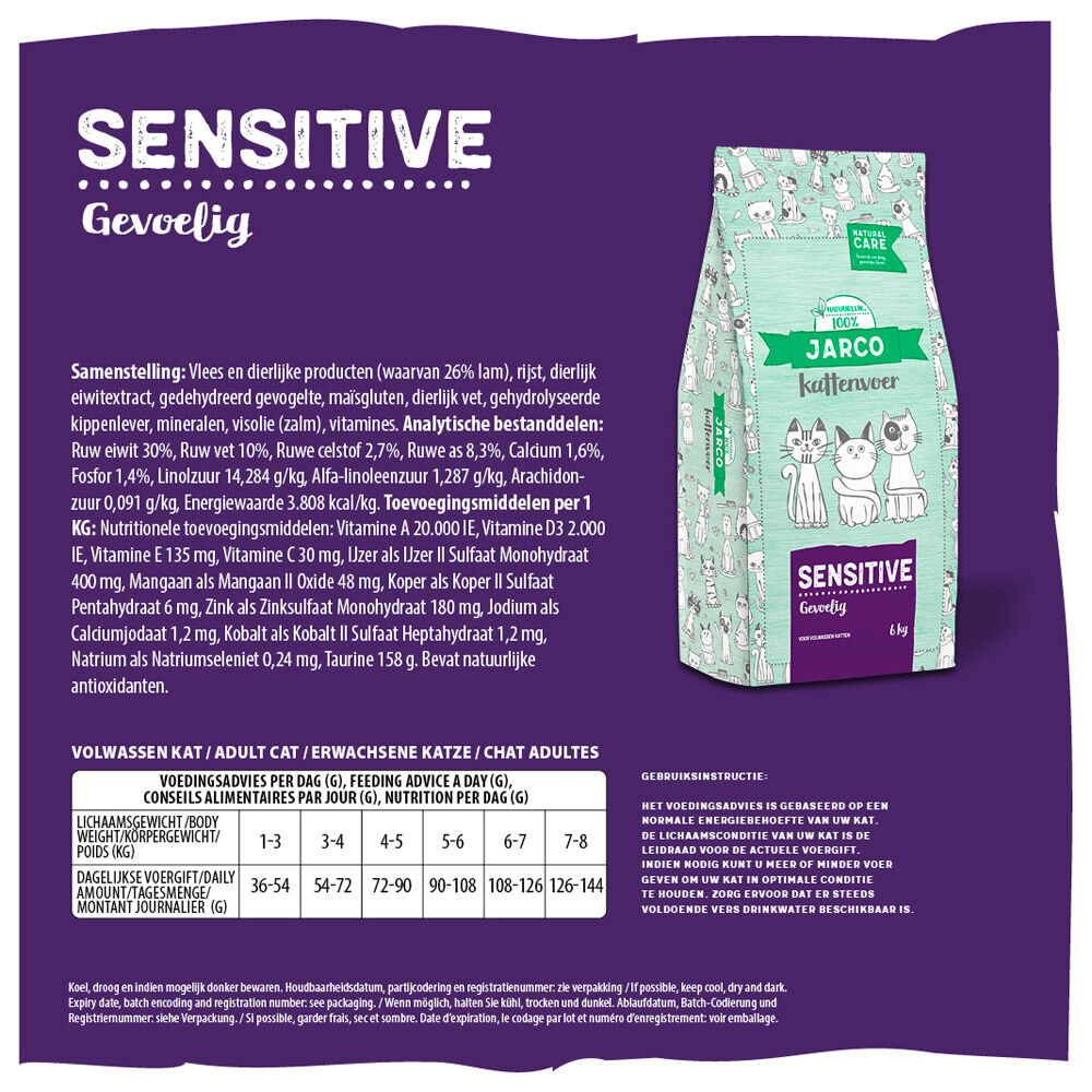 Jarco Natural Sensitive - Kattenvoer - 6 Kilogram - lam