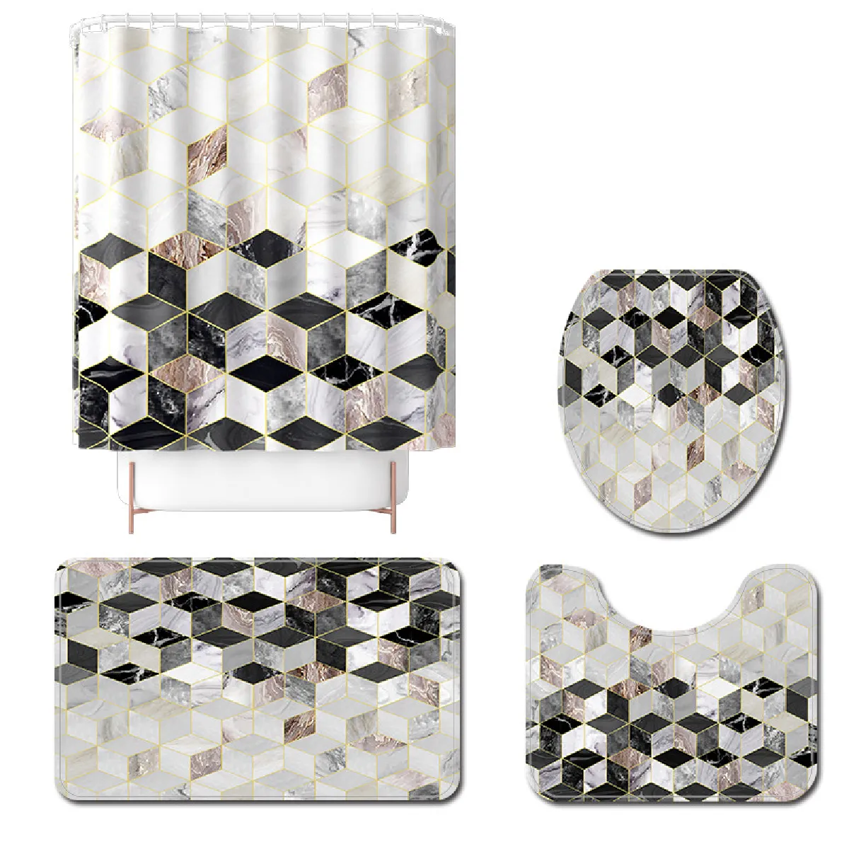 Universal Rideau de douche marbre avec ensemble tapis