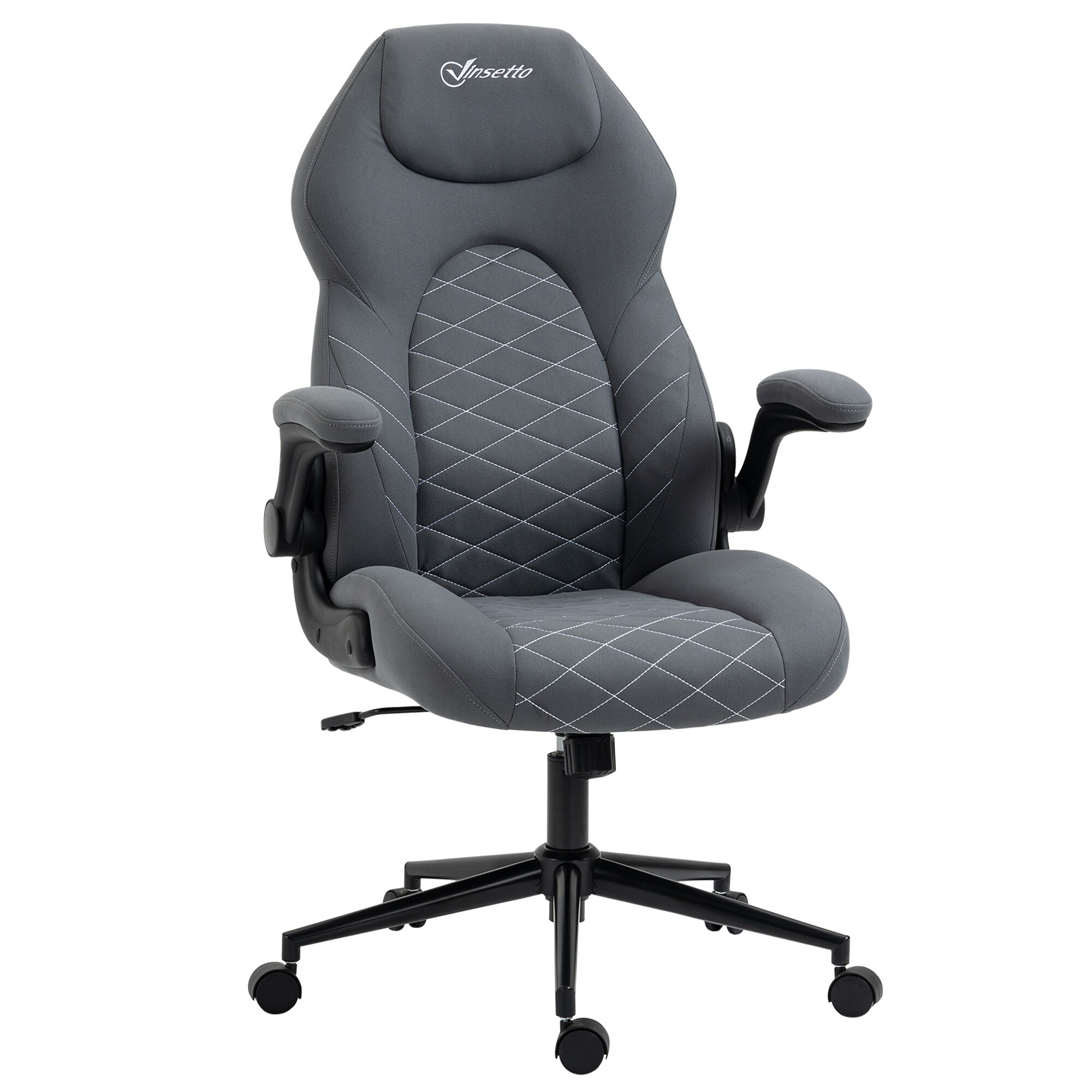 Vinsetto Bürostuhl mit Kopfstütze und Armlehnen grau 65,5L x 69,5B x 112-122H cm