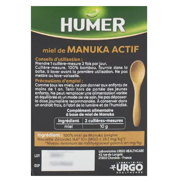 Humer Miel de Manuka Actif IAA® 10+ 100% Miel Pur -Pot de 250g
