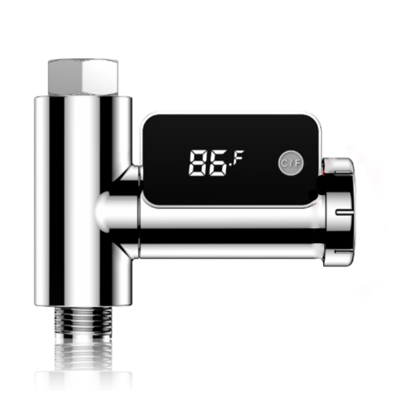 Digitales Wasserhahn Thermometer Dusch Temperaturmesser mit LED Display (Batteriebetrieben) - Silber