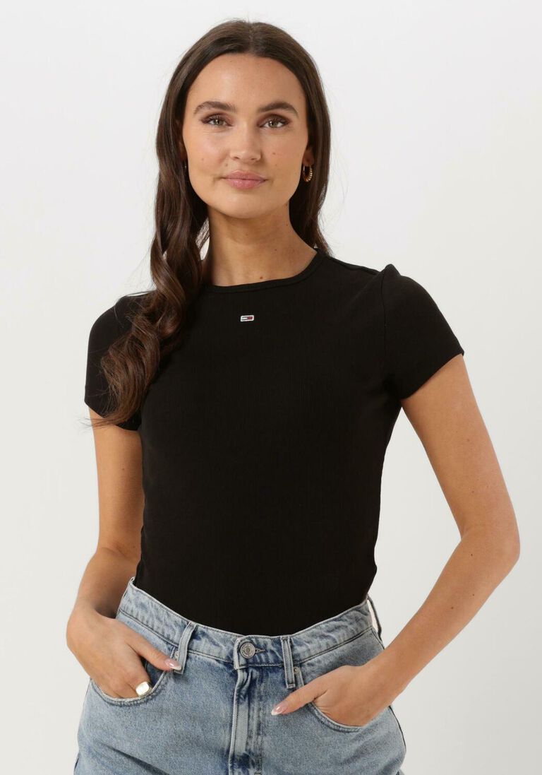 TOMMY JEANS zwarte tommy jeans t-shirt tjw bby essential rib ss