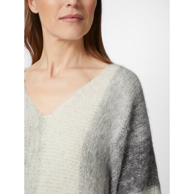 Damenpullover V-Ausschnitt, Grau-Creme