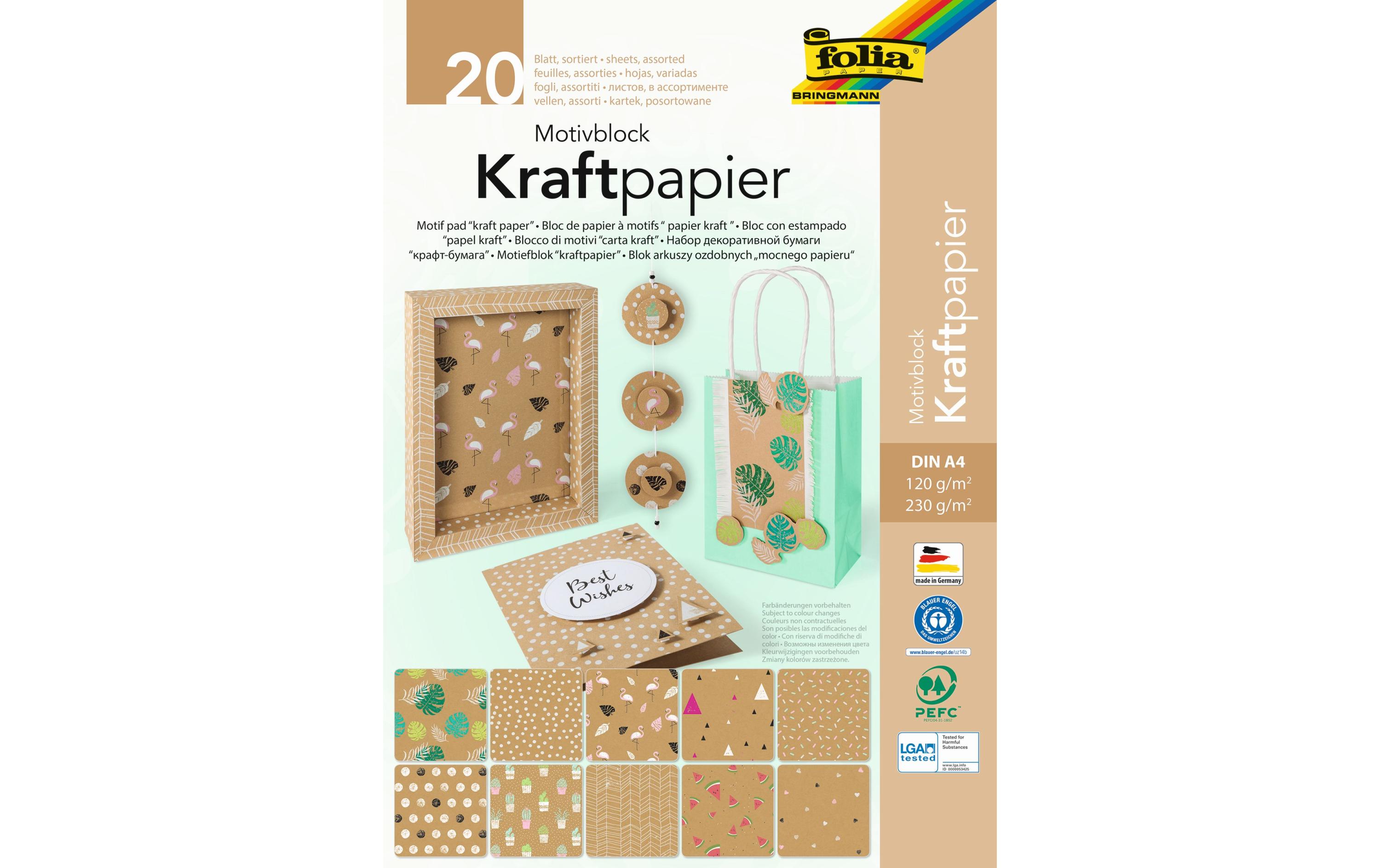 Kraftkarton Kraftpapier Motivblock A4, 20 Blatt BraunMotivblock aus Kraftpapier A4