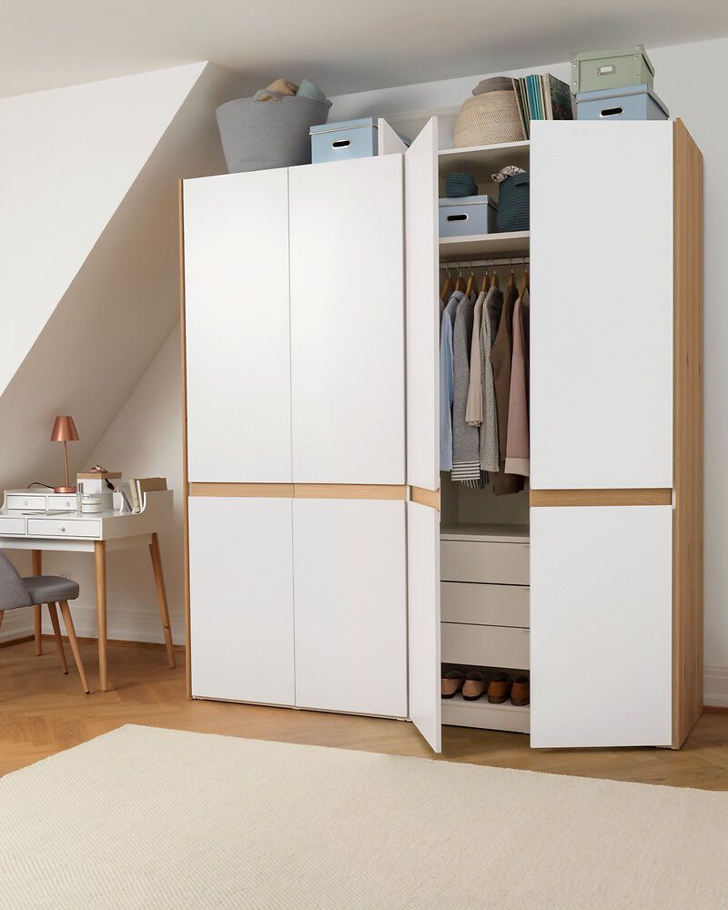 MODUL Drehtürenschrank - Weiss / Eiche / B: 206.0 cm x T: 59.0 cm x H: 220.0 cm