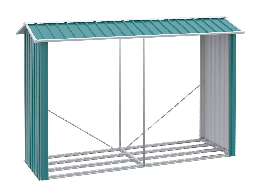 Abri bûches de stockage pour bois de chauffage - 240L x 86l x 160H cm - tôle acier galvanisé vert