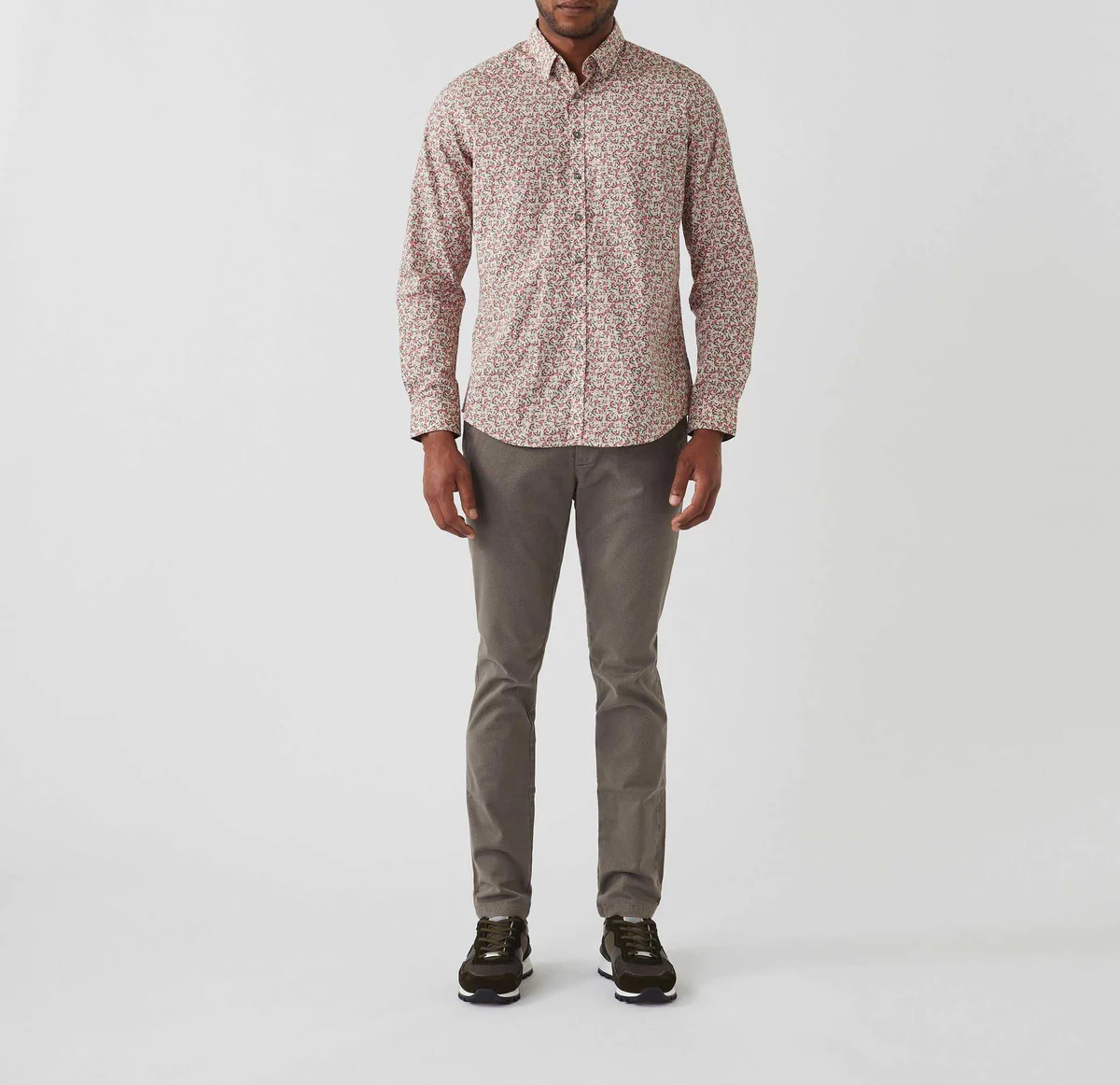 Chemise casual imprimée écru-kaki 