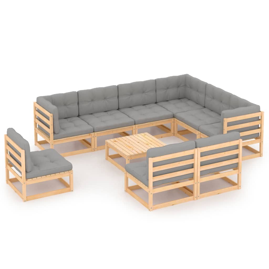 Salon de jardin meuble d'extérieur ensemble de mobilier 10 pièces avec coussins bois de pin massif