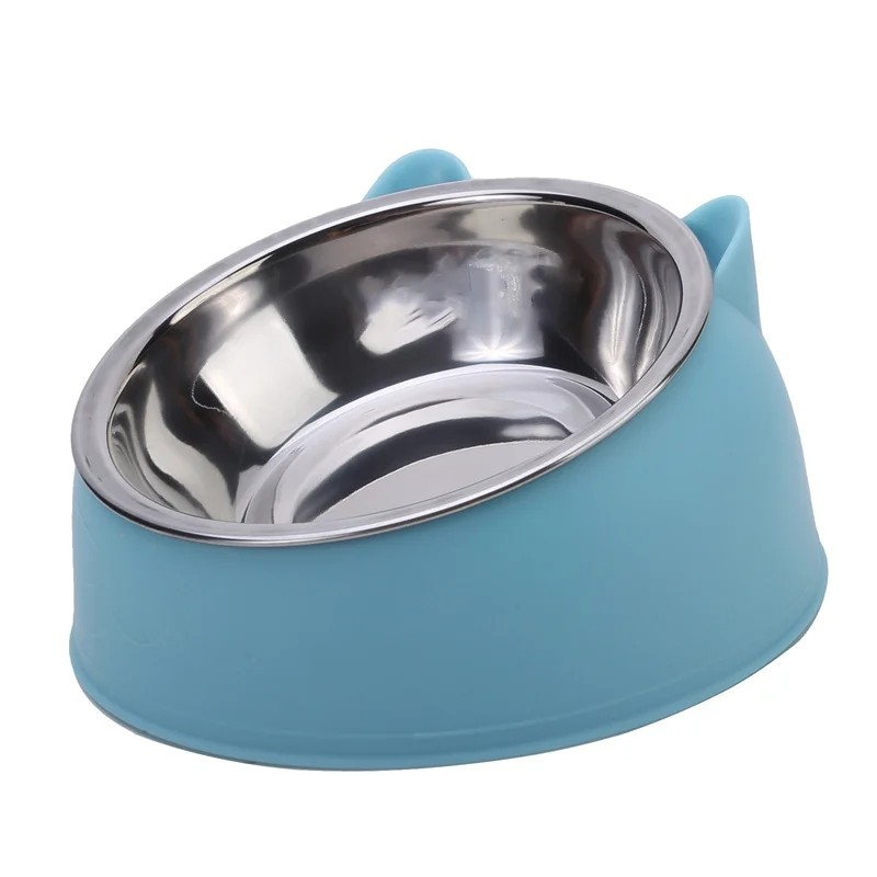 Edelstahl Haustier Futternapf Erhöhter Fress Napf Wasser Schale für Katzen / Hunde - Blau