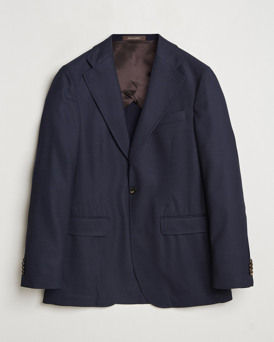 Oscar Jacobson Fellow EVO Structured Loro Piana Wool Blazer Navy