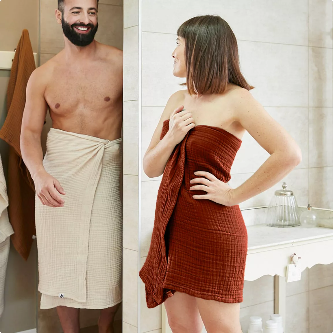 Serviette de bain gaze de coton (30 x 50 cm) Gaïa Terracotta
