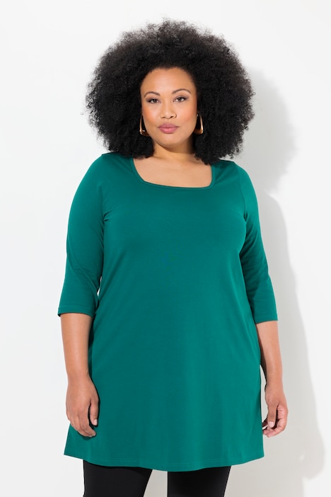 Longshirt, A-Linie, Carree-Ausschnitt, 3/4-Arm
