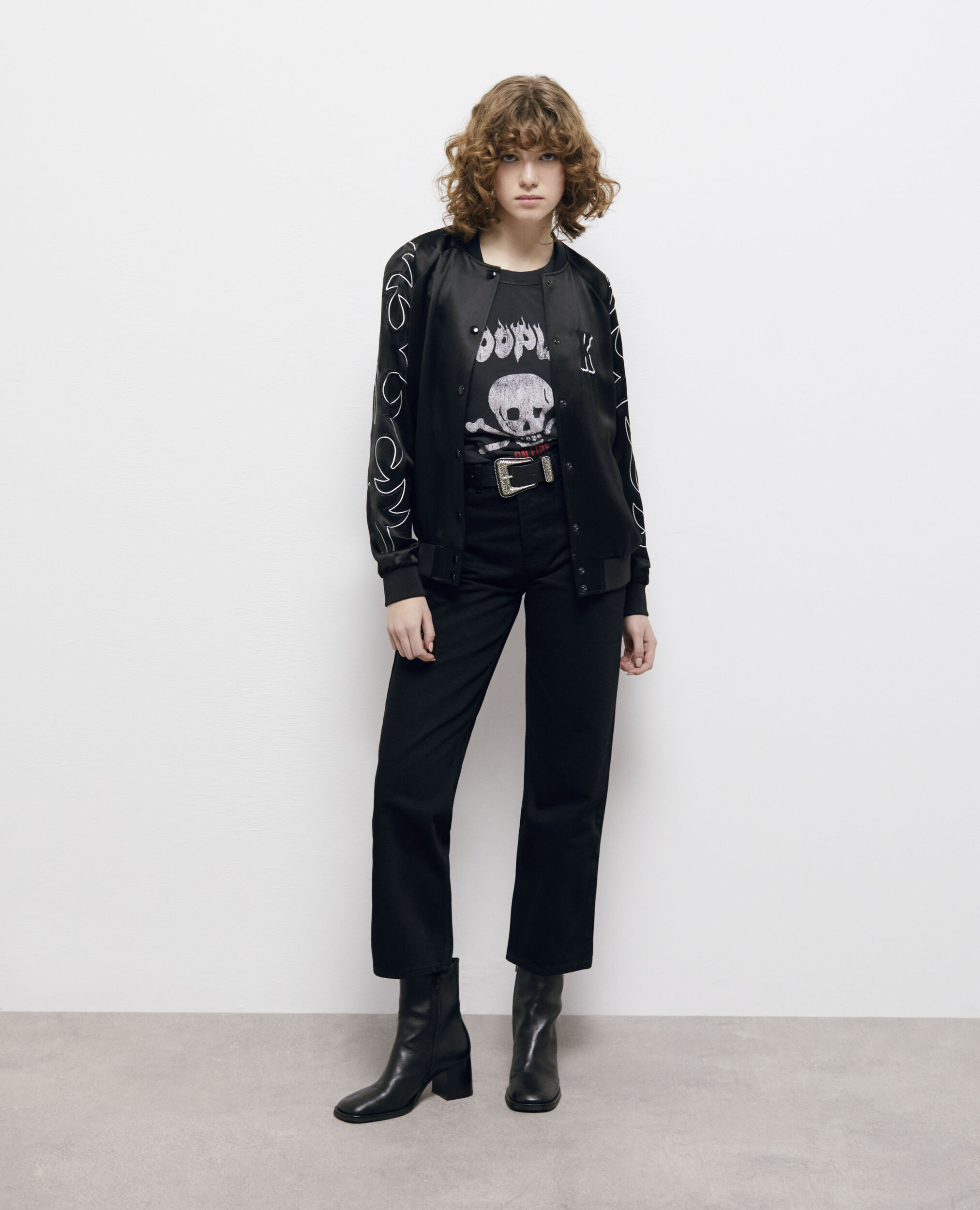 Blouson Teddy noir avec broderies Western
