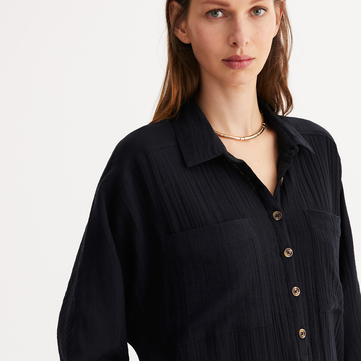 ANNE WEYBURN<br>Vestido reto, na altura do joelho, em algodão