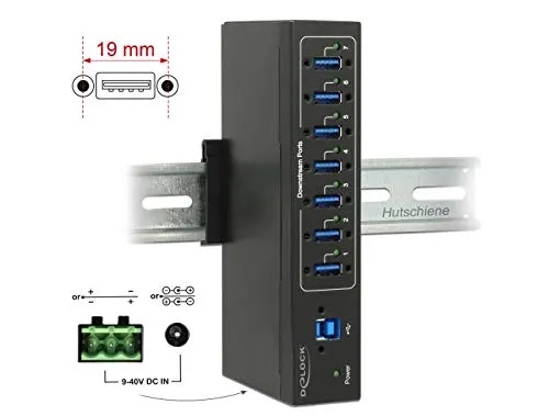 Delock External Industry Hub 7 x USB 3.0 Type-A with 15 kV ESD protection - Hub - 7 x SuperSpeed USB 3.0 - væg-monterbar - DC strøm