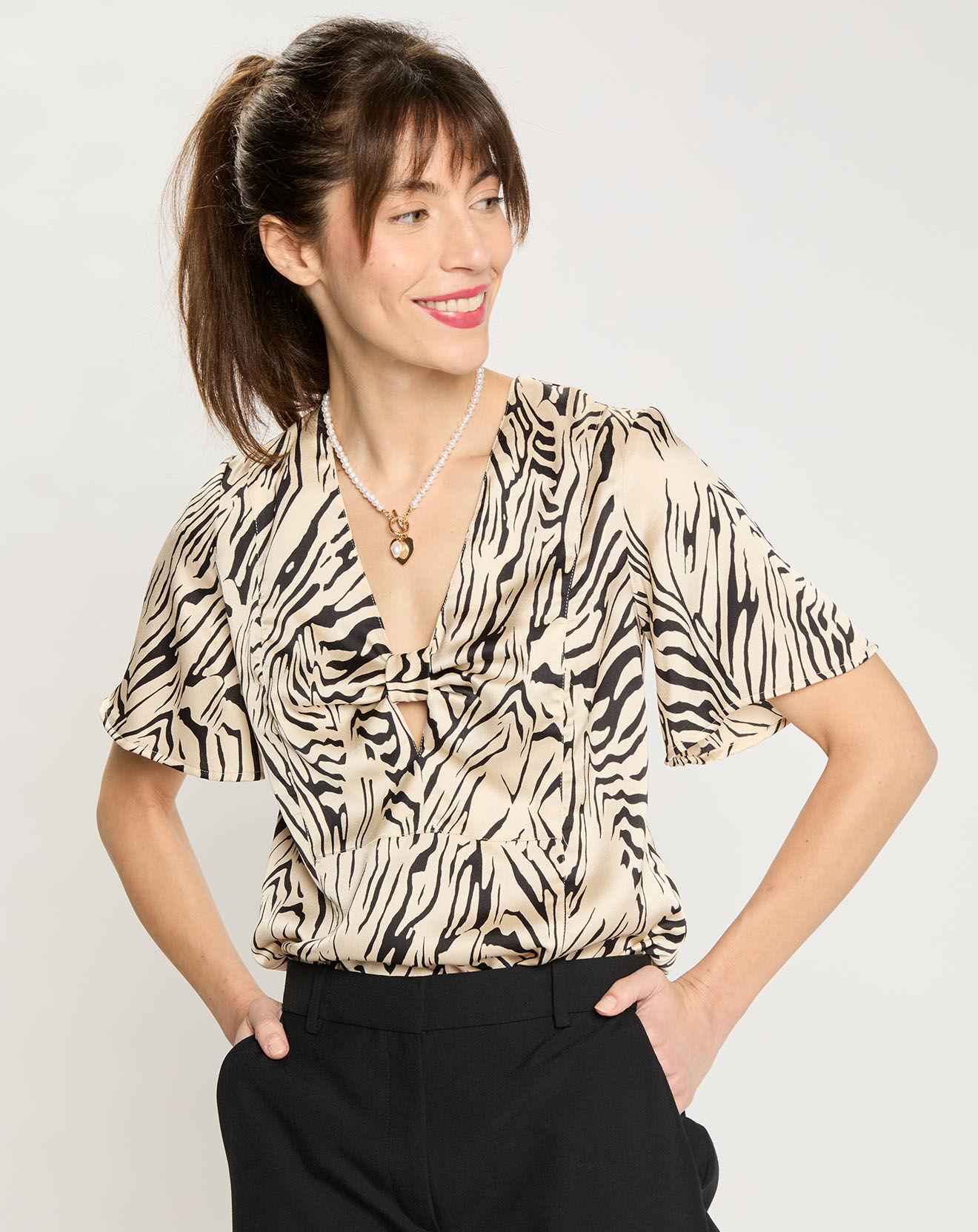 Zapa Top Tangui imprimée animal noir/beige