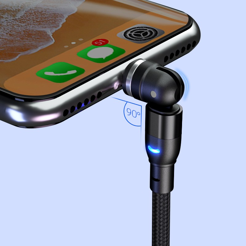 (1m) 3in1 Magnetisches 540 Grad Drehbares USB A auf USB C / Micro USB / Lightning Ladekabel Nylon Geflecht Datenkabel - Schwarz