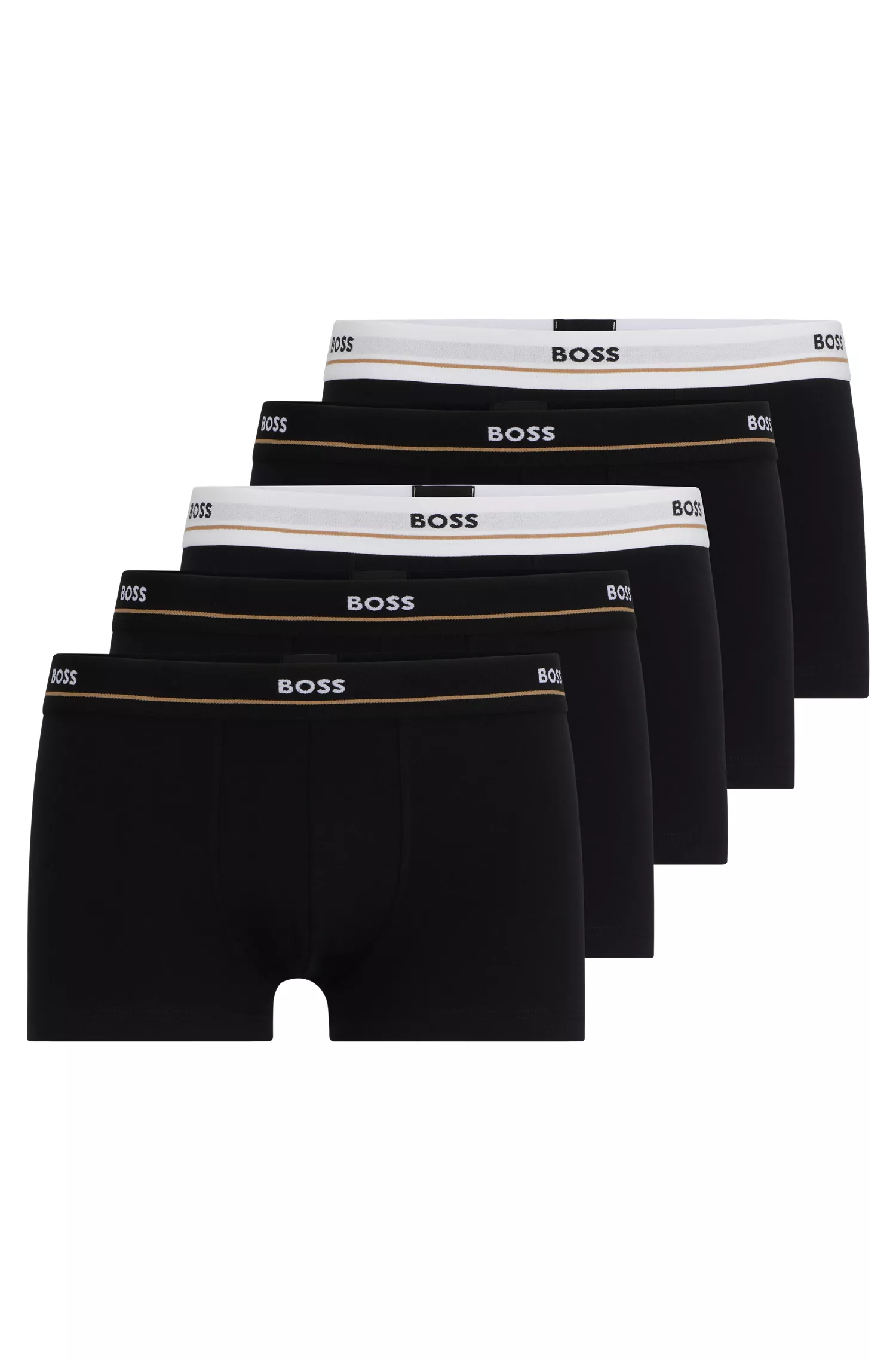 BOSS Black - Pacote com cinco cuecas boxer de algodão elástico com cós com logotipo.
