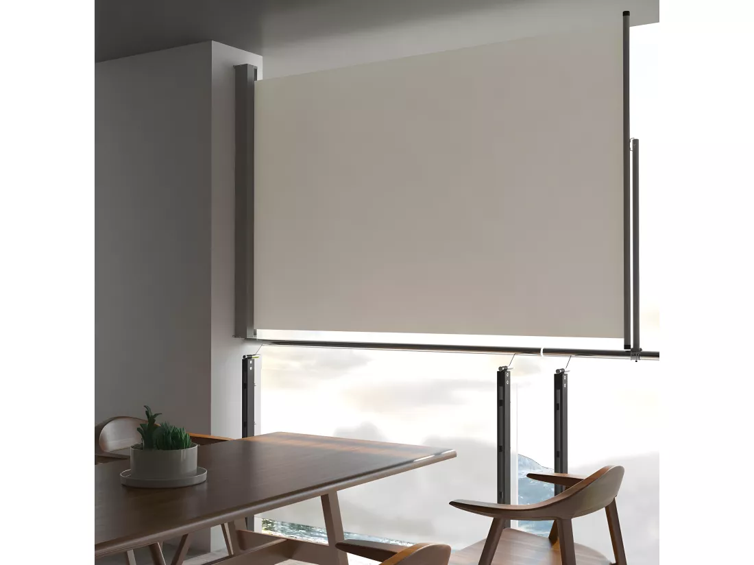 Auvent latéral rétractable de patio 160 x 300 cm Blanc cassé