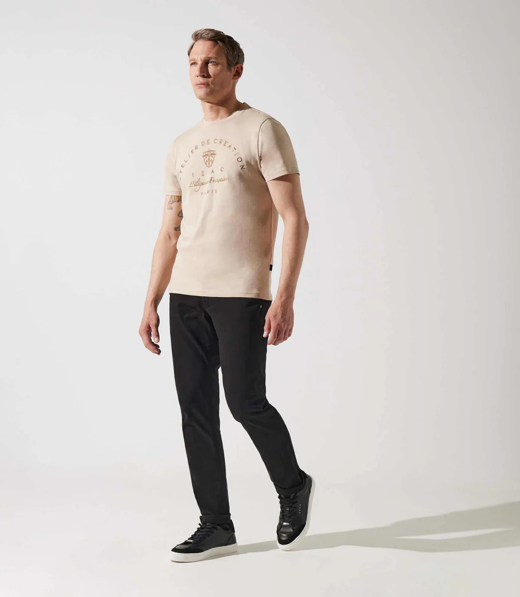 T-shirt col rond brodé beige GUY