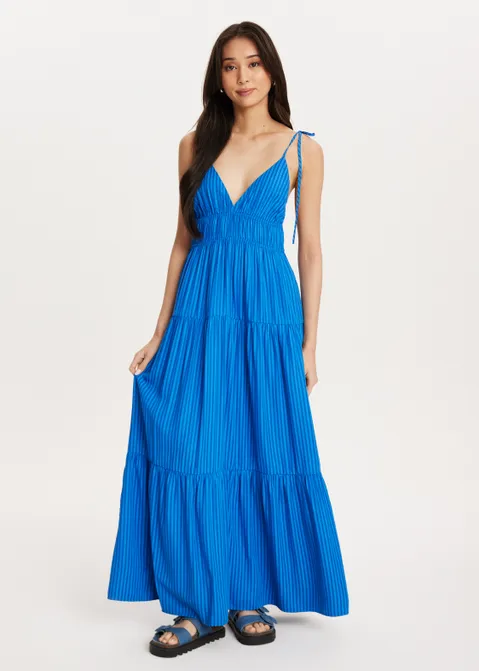 Maxi jurk met v-hals blauw (BLW.K)