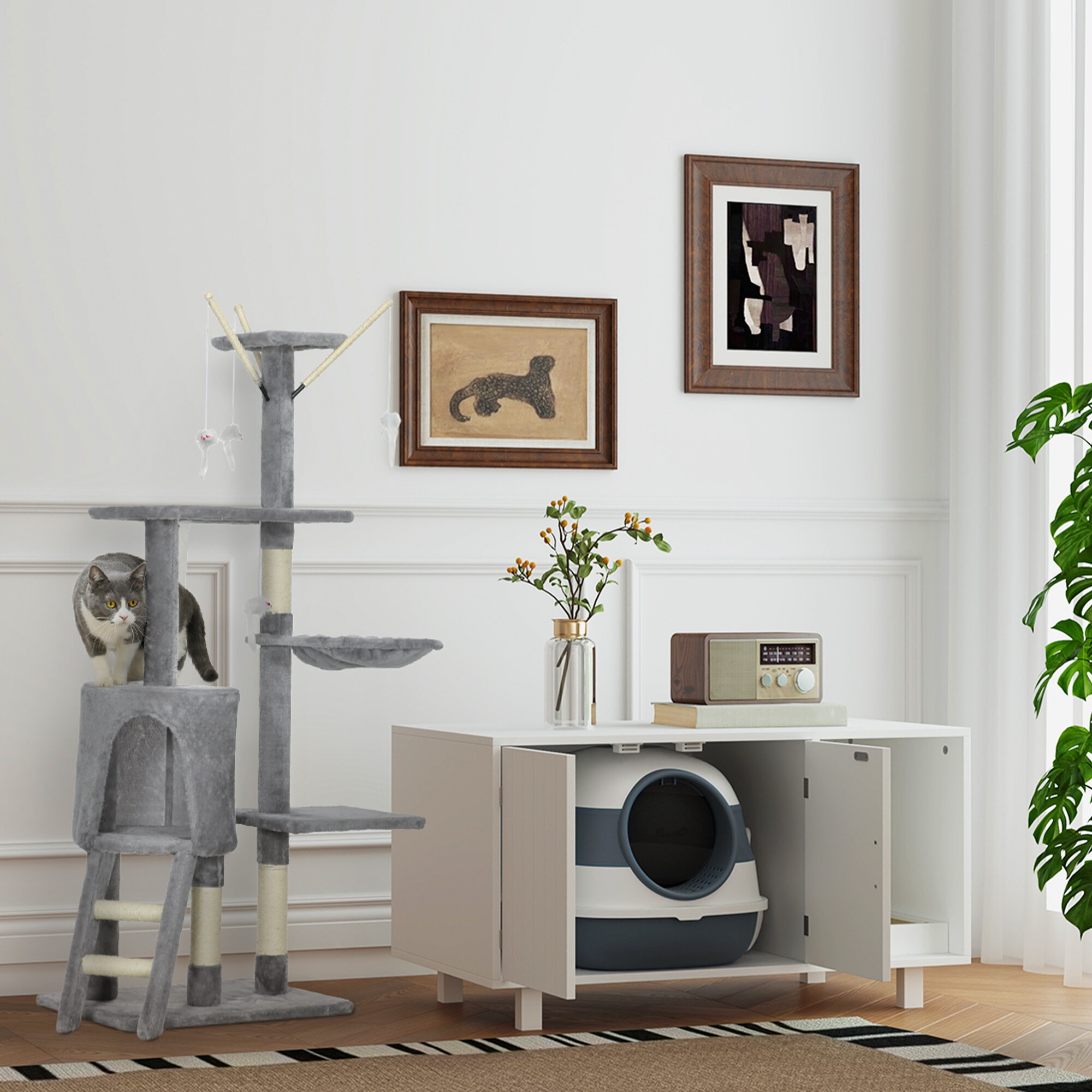 PawHut Katzenklo mit Schaufel weiß, grau 52L x 41B x 38H cm