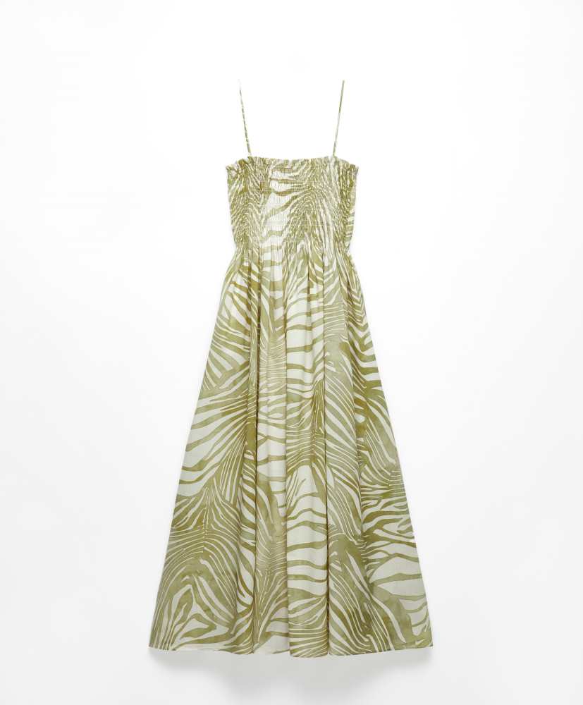 Vestido midi estampado em 100% algodão com alças.
