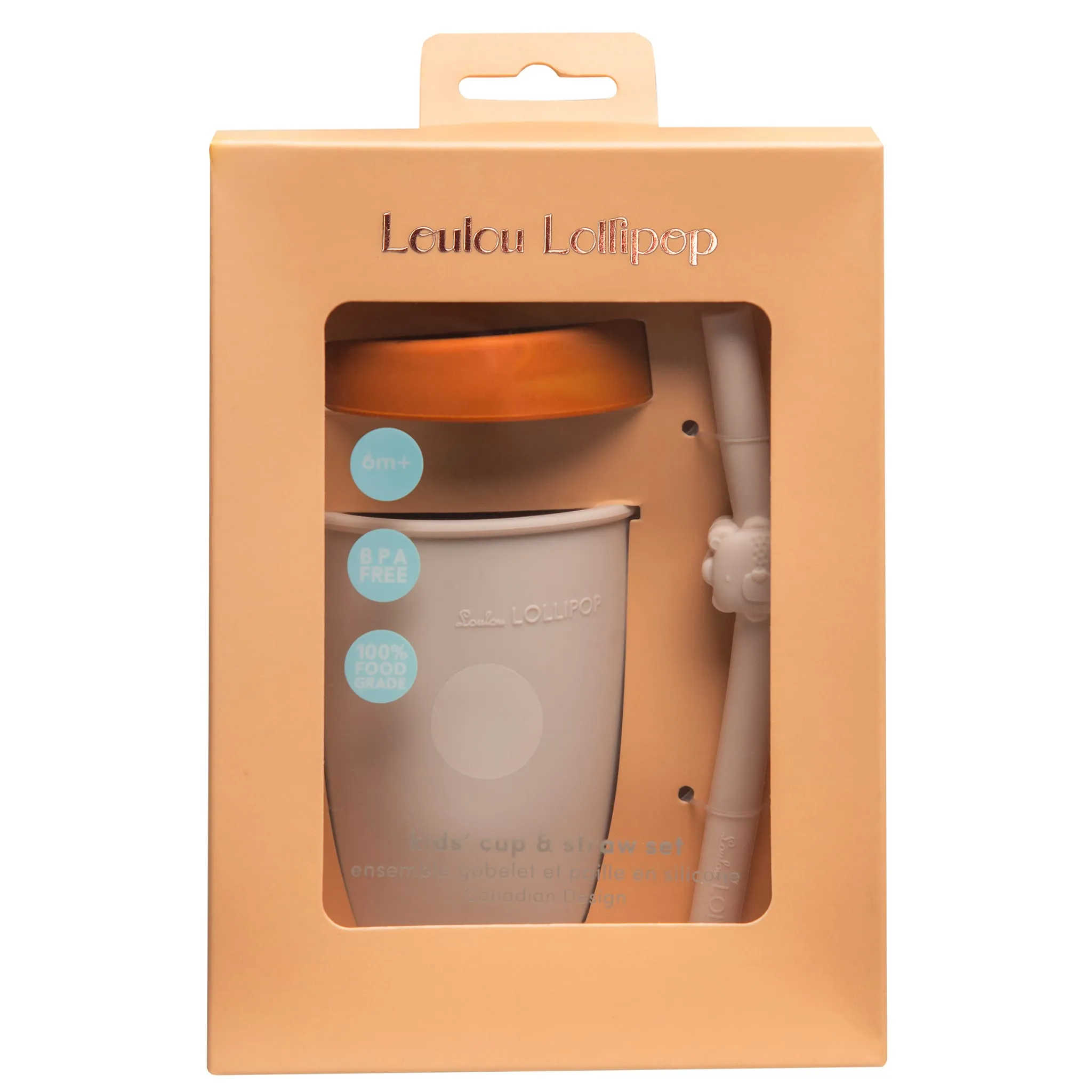Loulou Lollipop Gobelet en Silicone avec Couvercle et Paille - Lion