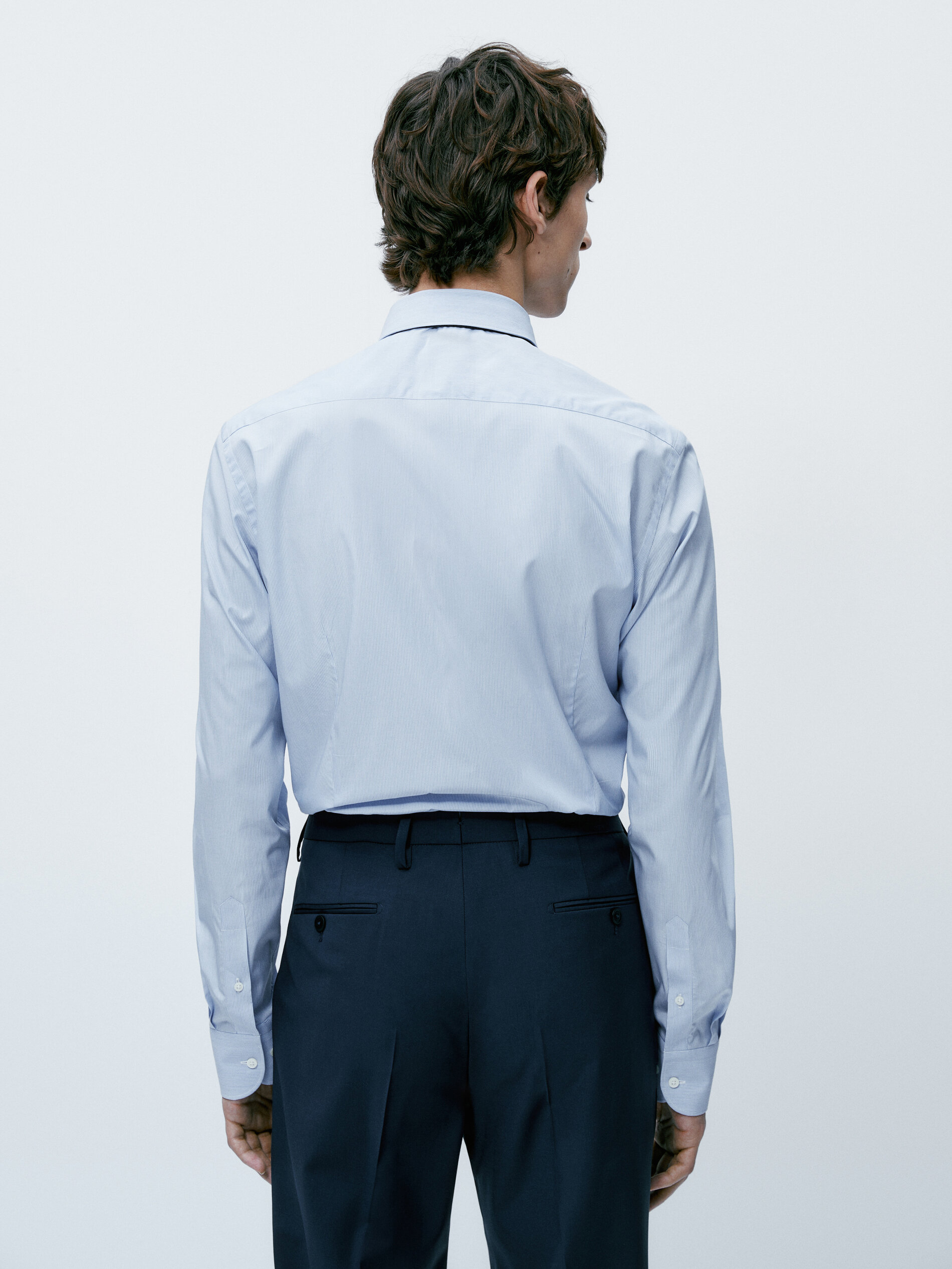 Camisa Rayas de algodão com corte slim - AZUL CLARO