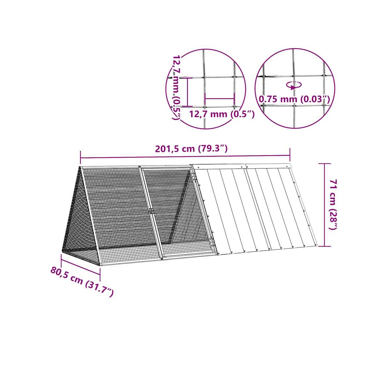 VidaXL Kaninchenkäfig Stahl Verzinkt Hasenstall Kaninchenstall 2,015 m, 80,5 cm, 71 cm