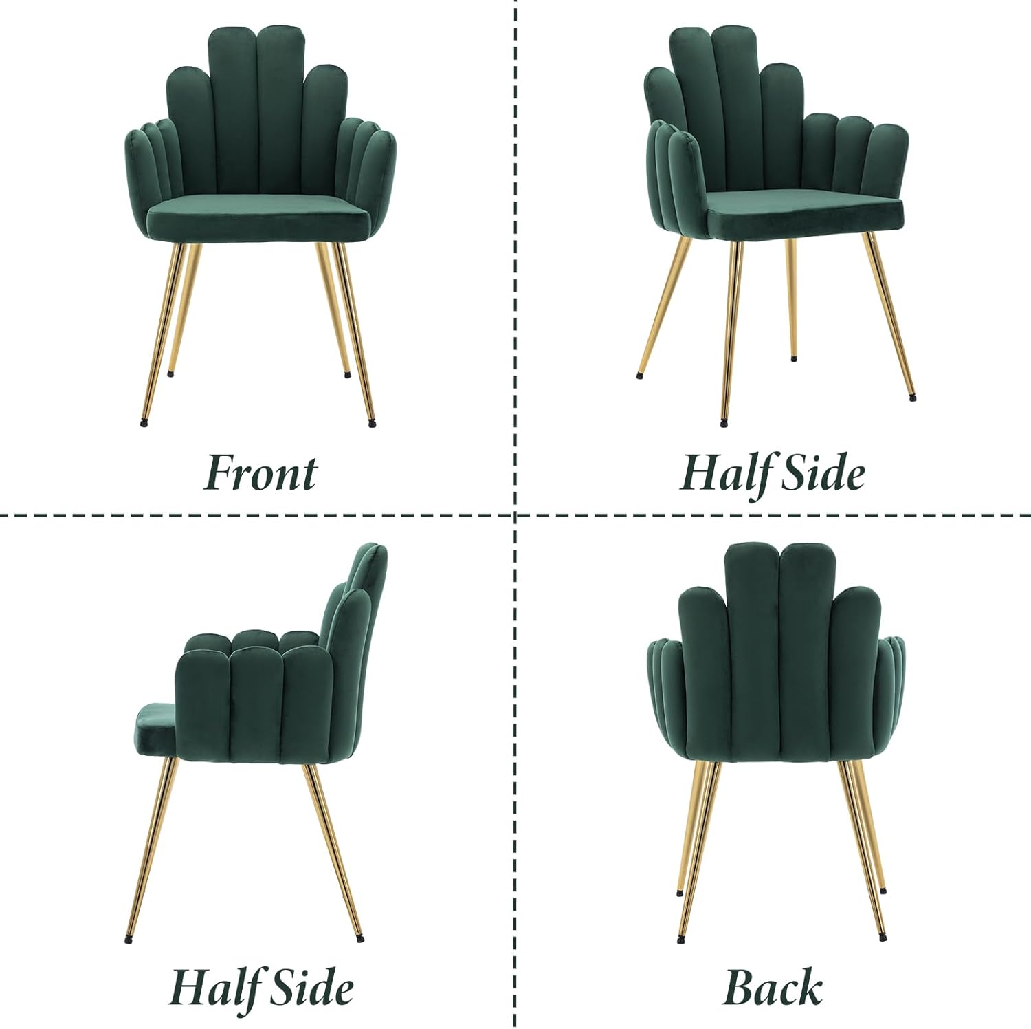 chairus 2er Set Samt Esszimmerstühle Küche gepolsterter Sitz Sessel Schlafzimmer Wohnzimmer Akzentstuhl mit Metallbeinen(Grün)