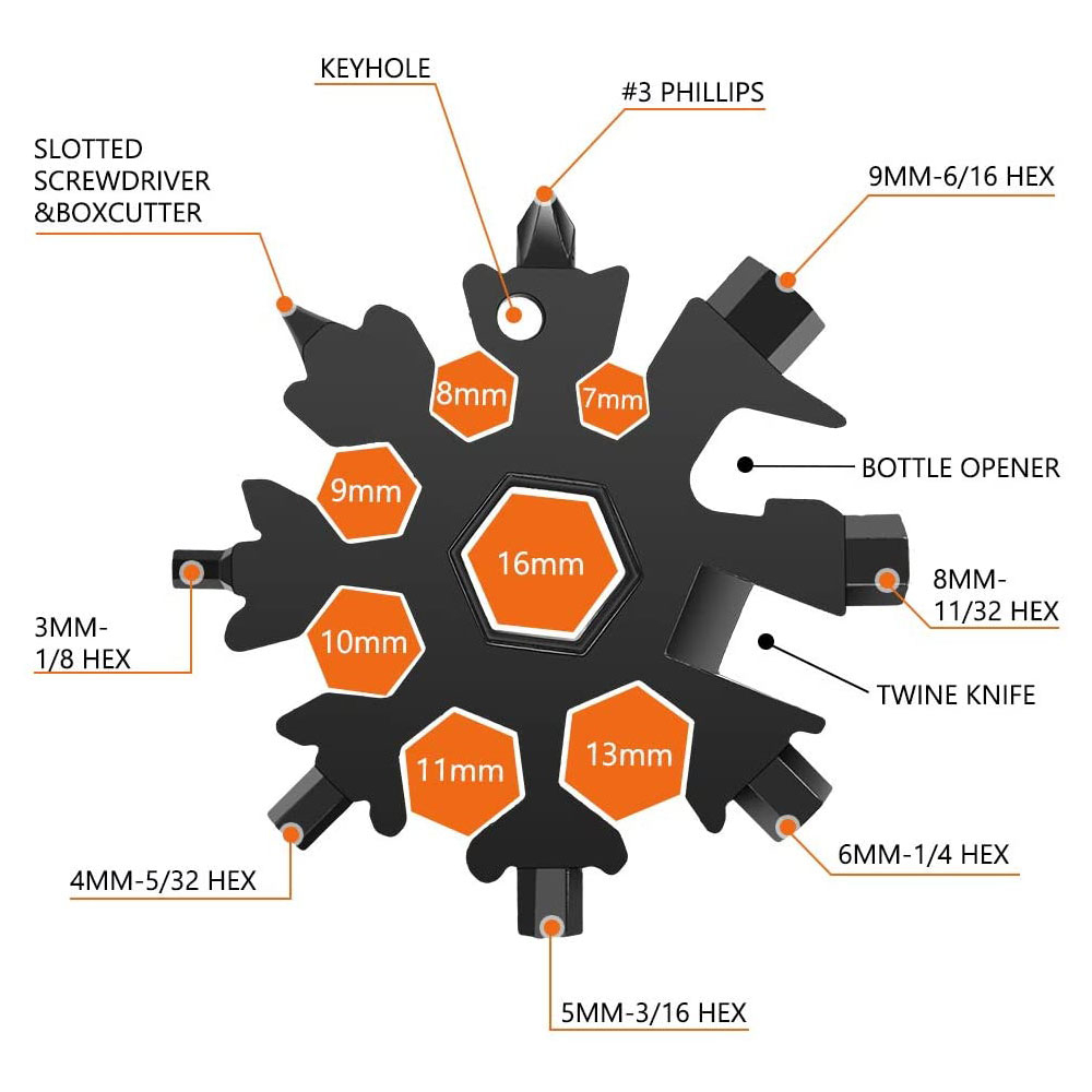 18in1 Multitool Werkzeug Edelstahl Schneeflocke Flaschenöffner / Schraubendreher   Schlüsselring