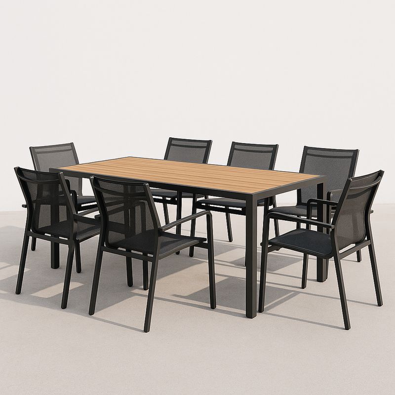 Gartenmöbel-Set Esstisch Aluminium Akazienholz Stühle Textilene