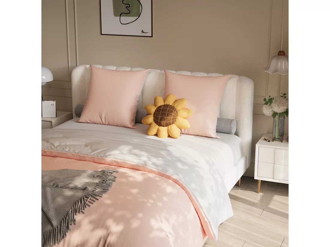 Parure de lit 3 pièces, d'oreiller*2(80 x 80),drap-housse(160 x 200)+housse de couette(155 x 220),Blanc+Rose,polyester