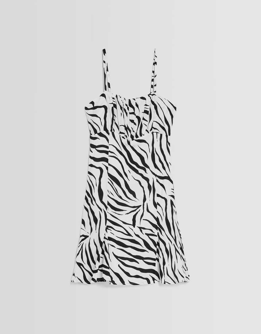 Vestido curto estampado com alças