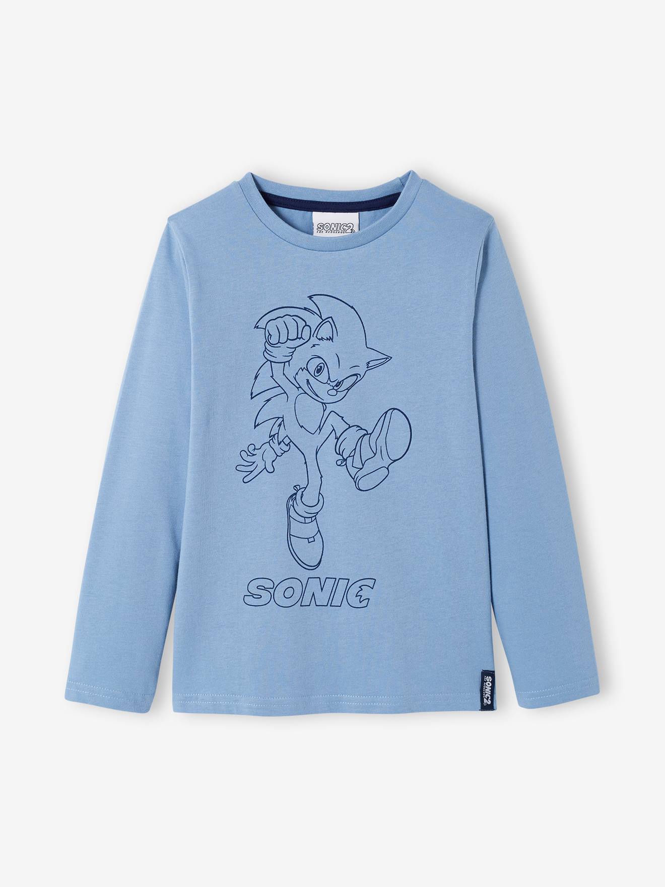 Camiseta de manga comprida Sonic®, azul médio, lisa com estampas.