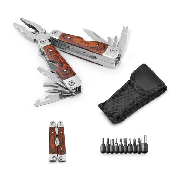 hi!dea 94022 - Pince pliante multifonctions en acier inoxydable et en bois