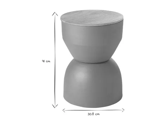 Table d'appoint ronde design avec rangement en métal terre brulée et bois manguier massif D30 cm YOYO