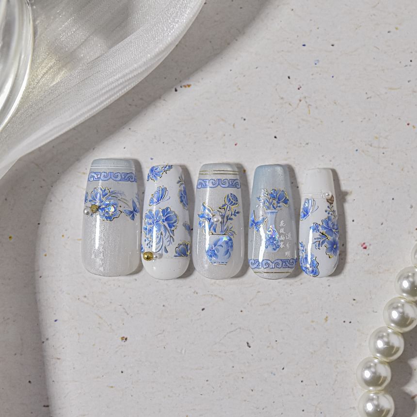 dainlili - Blauwe en witte porseleinen nagelstickers