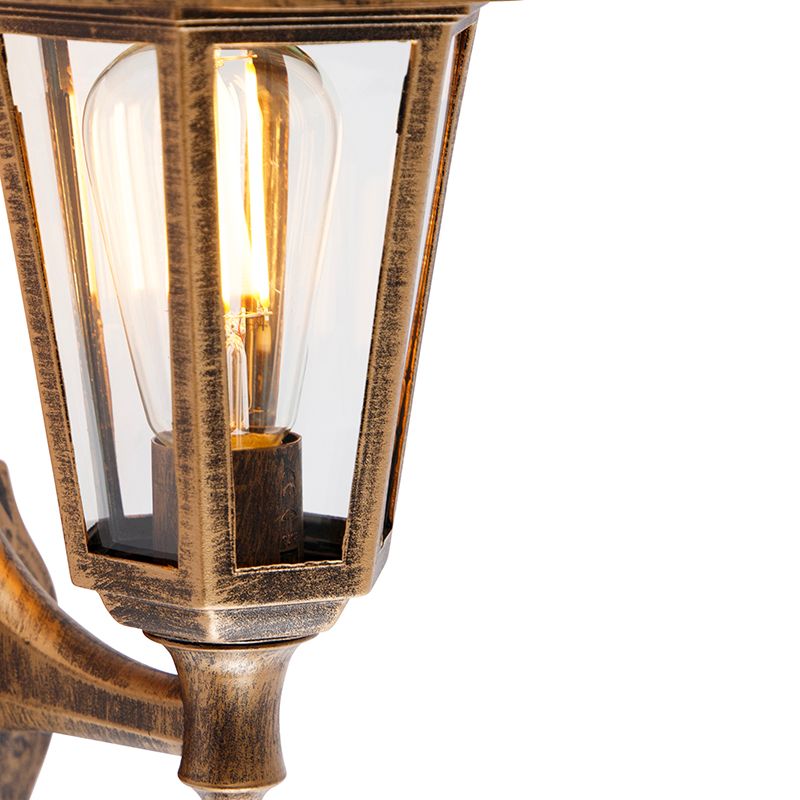 Klassieke buitenwandlamp antiek goud met bewegingssensor - New Haven