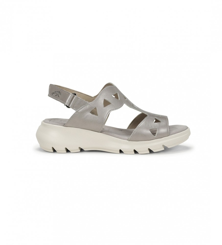 Sandálias de couro Fluchos F1657 cinza - salto plataforma de 6 cm -