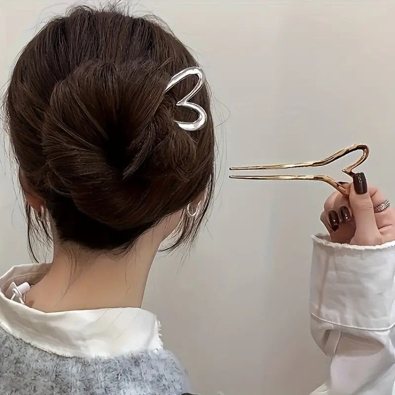 (13cm) Haarnadel Metall French Twist Haargabel Dutt Haarschmuck Accessoire Herz - Silber