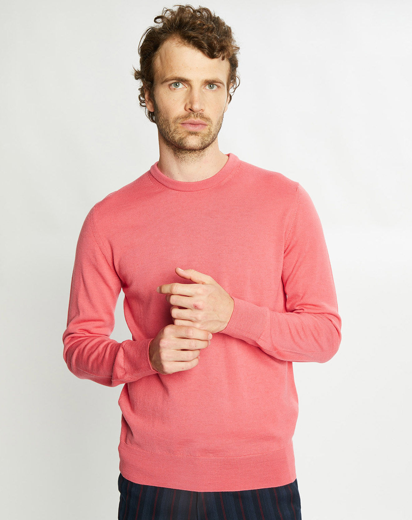 Scotch & Soda Pull 100% Laine col rond rose foncé